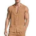 thumbnail image 2 of Mens Sleeveless Cotton Linen Shirts Summer Tank Top Lightweight Breathable Button Down Casual Collared Blouse Beach Vacation Tank Shirts, 2 of 7