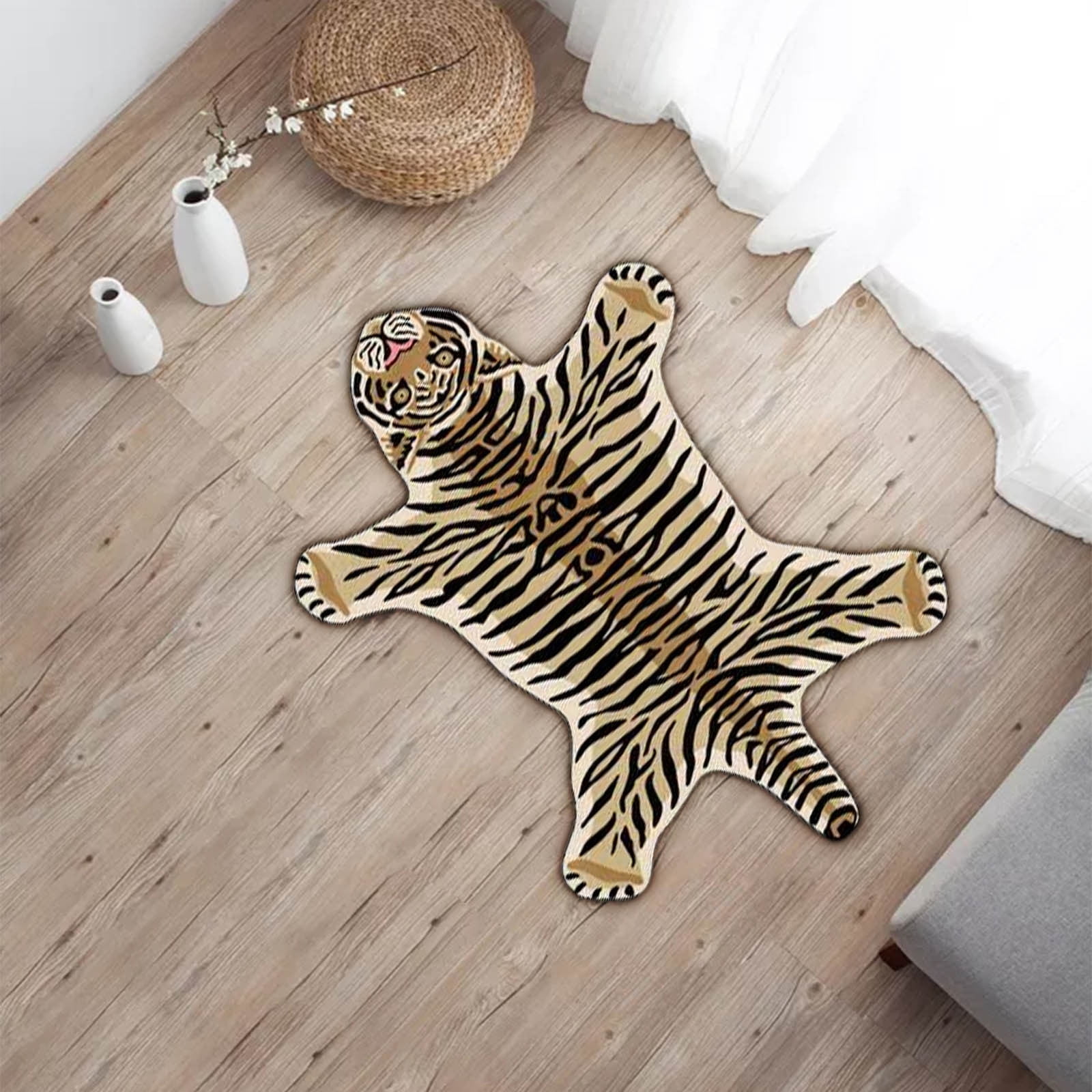 Camnix Tiger Shaped Rug Bath Mat Tiger Bathroom Rug Non-Slip Door Mat Animals Printed Area Rug Carpet Small Home Decor Mat Playmat Bathroom Shower Rugs, 35.4x23.6inch