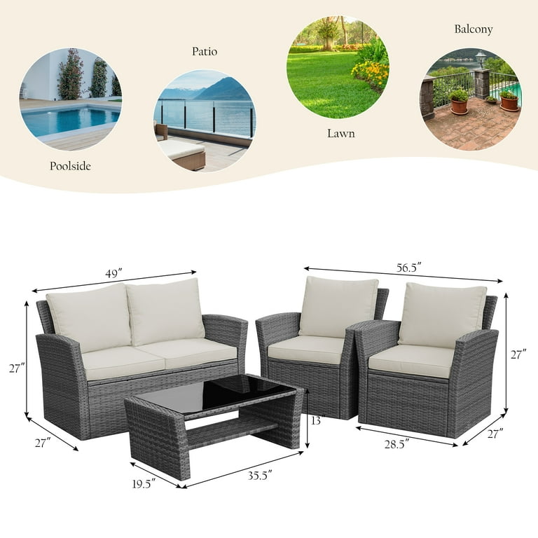 Patiojoy 4 Piece Rattan Wicker Patio Outdoor Furniture Sofa Set