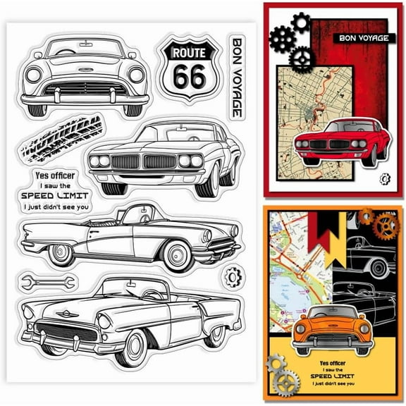 Car Clear Stamps Gear Road Sign Silicone Clear Stamp Seals Route 66 Transparent Stamps for DIY Scrapbooking Cards Making Photo Album Journal