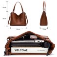 thumbnail image 3 of Vintage PU Leather Tote Handbag for Women, 2-in-1 Top Handle Satchel Crossbody Shoulder Bag, Casual Daily Work Travel Purse, 3 of 8