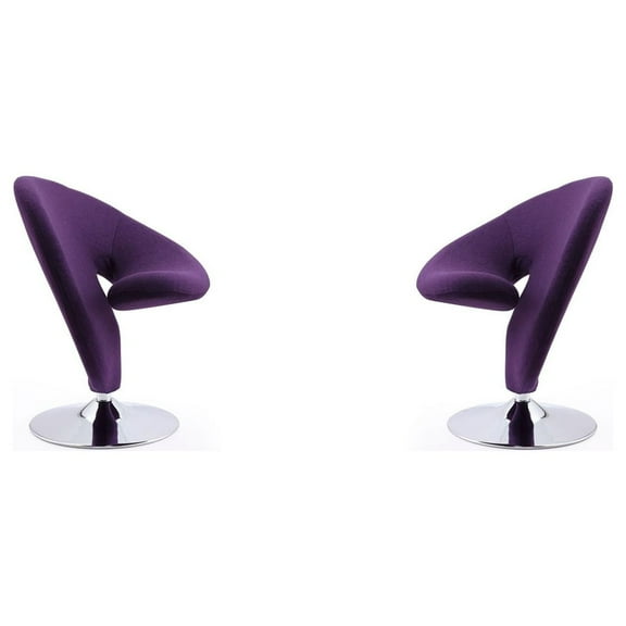 Manhattan Comfort Curl Fabric Swivel Accent Chair in Purple (Set of 2)