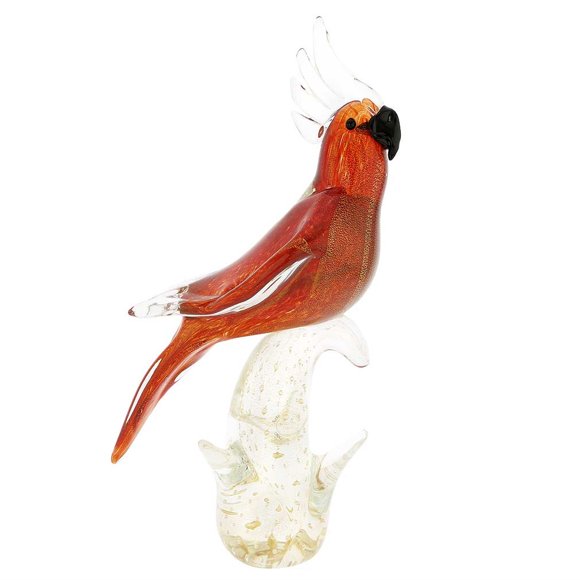 GlassOfVenice Murano Glass Cockatoo - Red and Gold