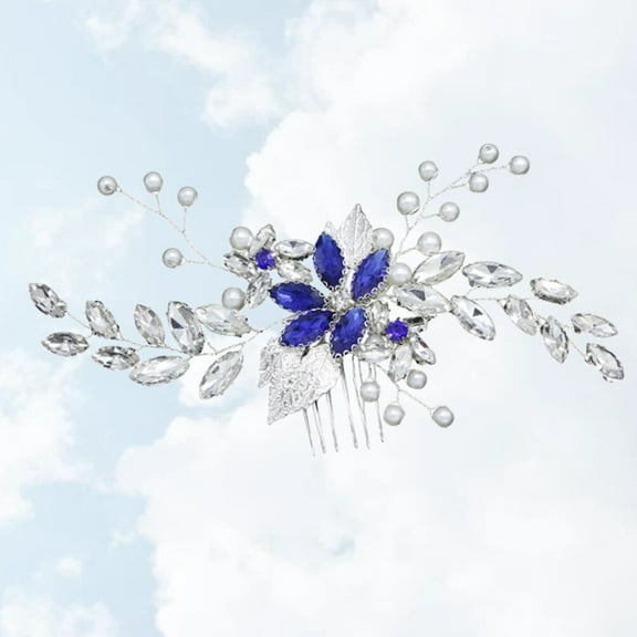LEORX Wedding Hair Accessory Handmade Blue Comb with Rhinestone for Elegant Hair Decoration