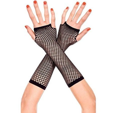 Mojeska 1980's Black Costume Accessory Long Fishnet Gloves