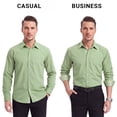 thumbnail image 3 of Mens Dress Shirt Long Sleeve Casual Green Button-Up Shirt with Inner Contrast Formal Business, 3 of 11