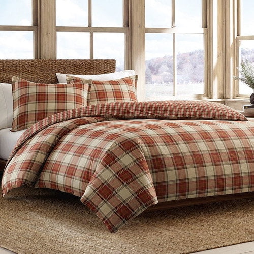 Eddie Bauer Edgewood Plaid Duvet Cover Set Full Queen Khaki