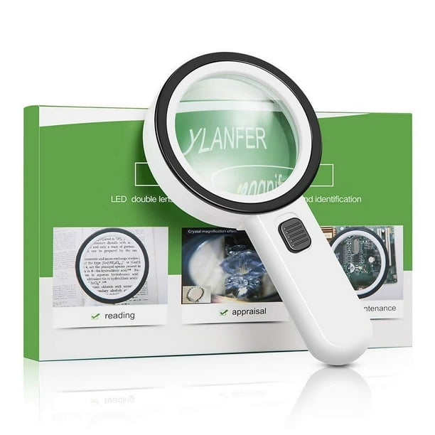 30X High Power Handheld Magnifying Glass with Led Light, Double Glass