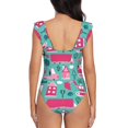 thumbnail image 6 of Yiaed Excavator Print Women's Ruffled One Piece Swimsuit V Neck Swimwear Slimming Monokini for Woman-Small, 6 of 8