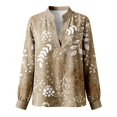 thumbnail image 3 of Women's Tops, Tees & Blouses Comfort Flower Print V Neck Long Sleeve Cuff Button Loose Top Women Trendy Summer, 3 of 4