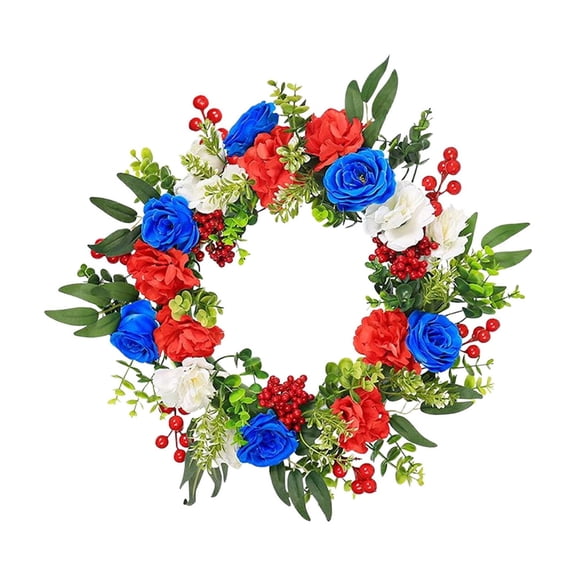 16 Inch Patriotic Wreath for Independence Day,Red White Blue Spring Door Wreath for Independence Day,Memorial Day for Indoor Outdoor Decor,Memorial Day Patriotic Americana Wreath