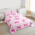 thumbnail image 4 of Manfei Watercolor Pink Ribbon Queen Comforter Set, Cartoon Stars Print Bedding Sets, Bowknot Bow Theme Reversible Bedding Comforter Set, Microfiber Bedroom Decor, 3pcs, 4 of 9