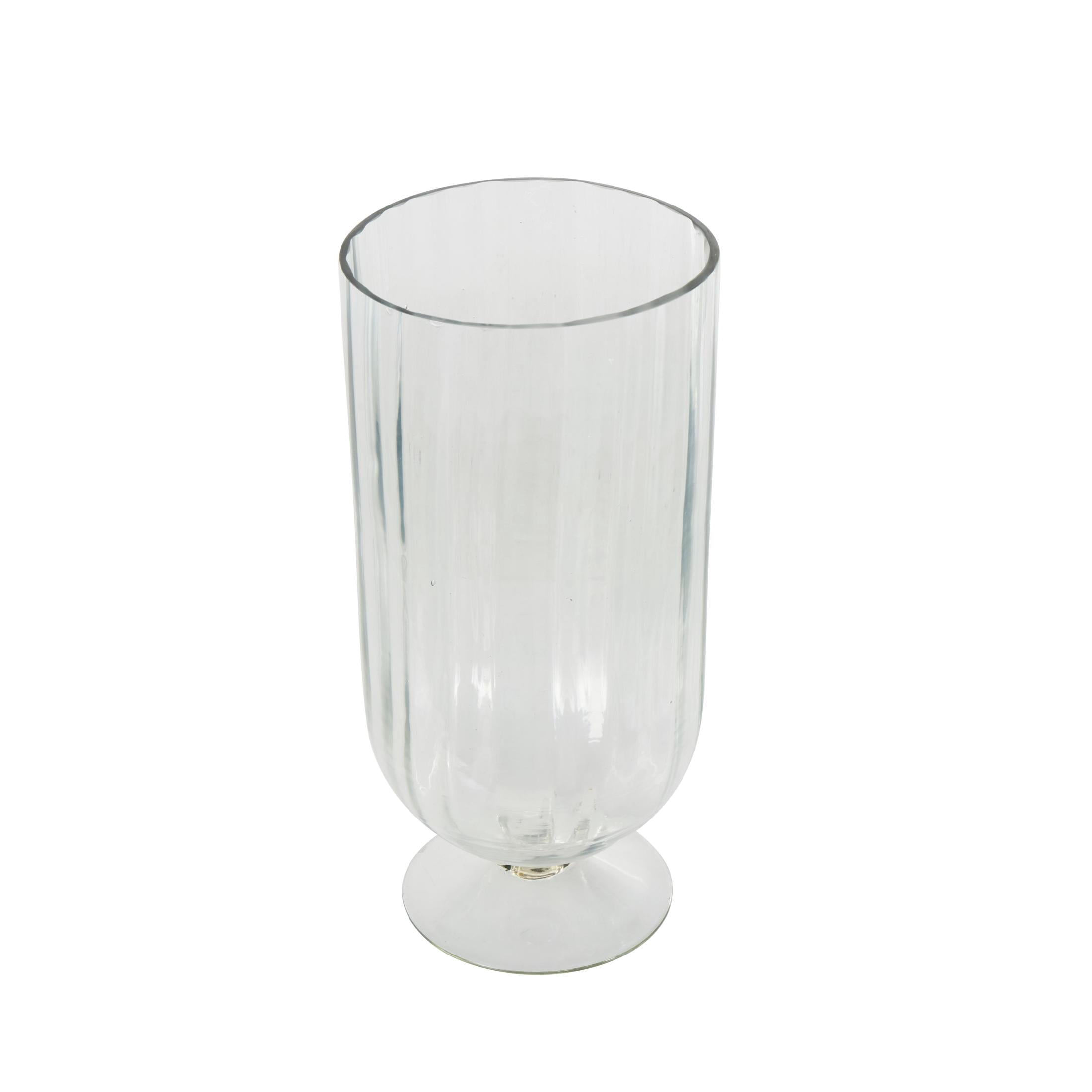 DecMode Glass Ribbed Fluted Hurricane Lamp with Elevated Base