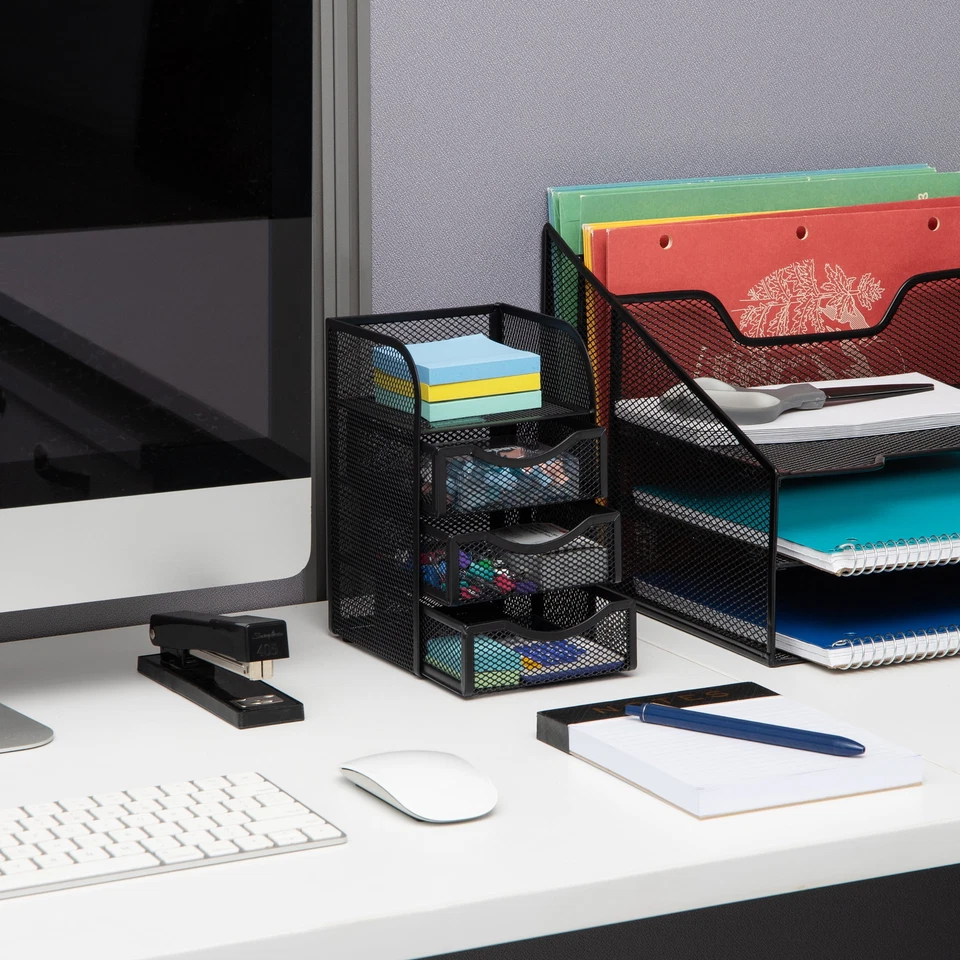 Desktop Accessory Storage, Paper Binder Clip Basket, Workspace, Office, Metal
