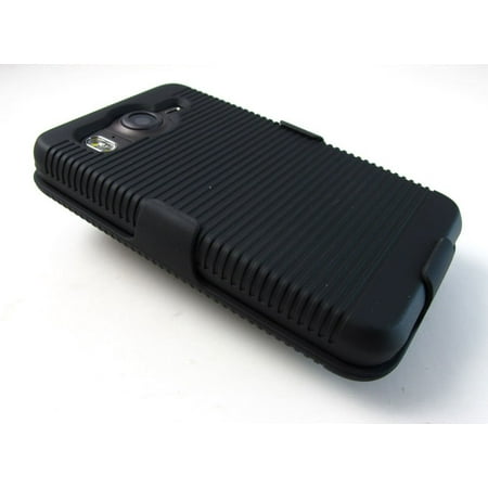 NEW BLACK RUBBERIZED HARD CASE + BELT CLIP HOLSTER FOR HTC INSPIRE 4G DESIRE-HD, Protective Cover + Custom Holster Case By