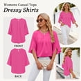 thumbnail image 5 of TEMOFON Womens Blouses Summer Casual Tops Dressy T Shirts Pleated Scoop Neck 3/4 Sleeve Office Work Chiffon Shirts Pink, 5 of 9