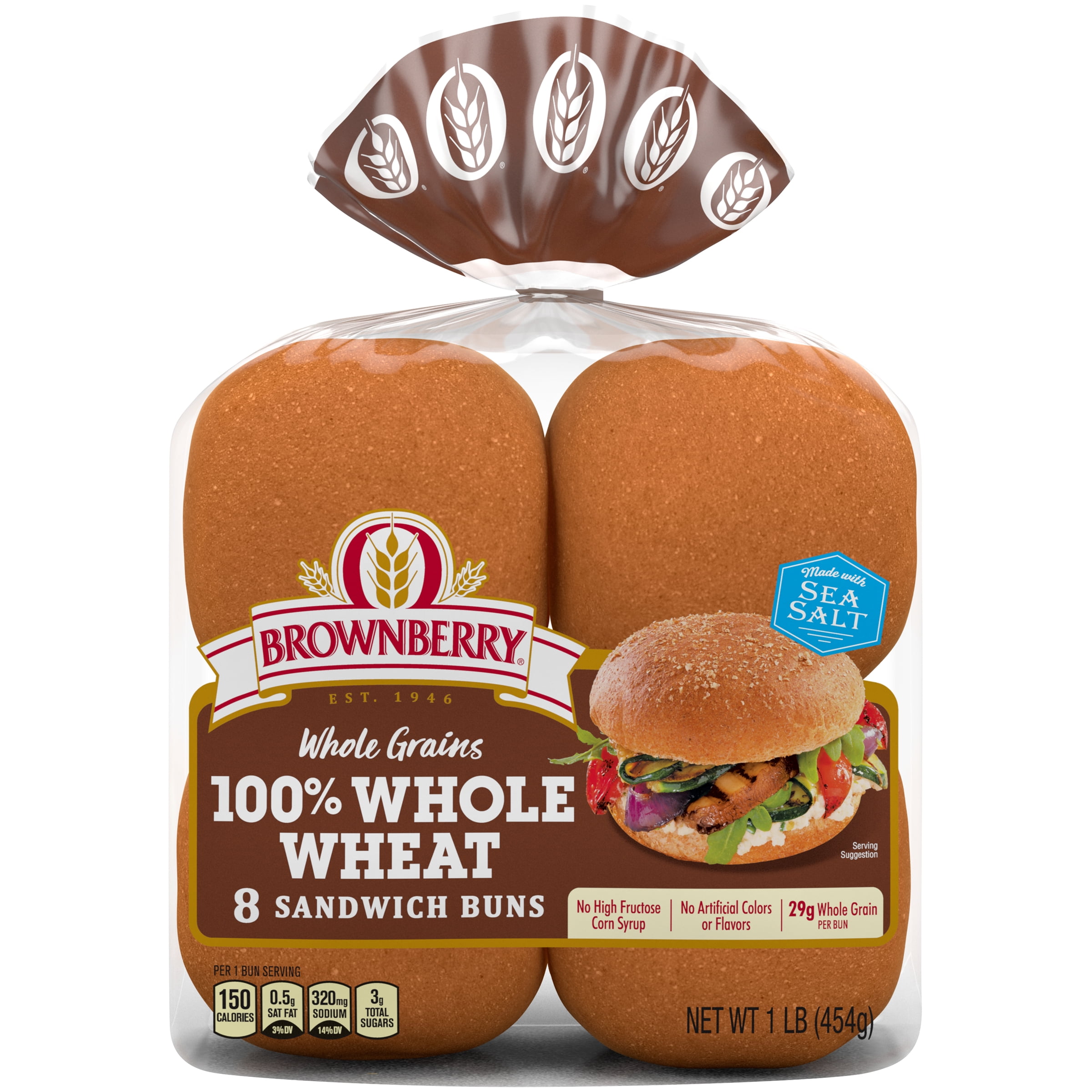 Brownberry Whole Grains 100 Whole Wheat Sandwich Buns, Burger Size, 8