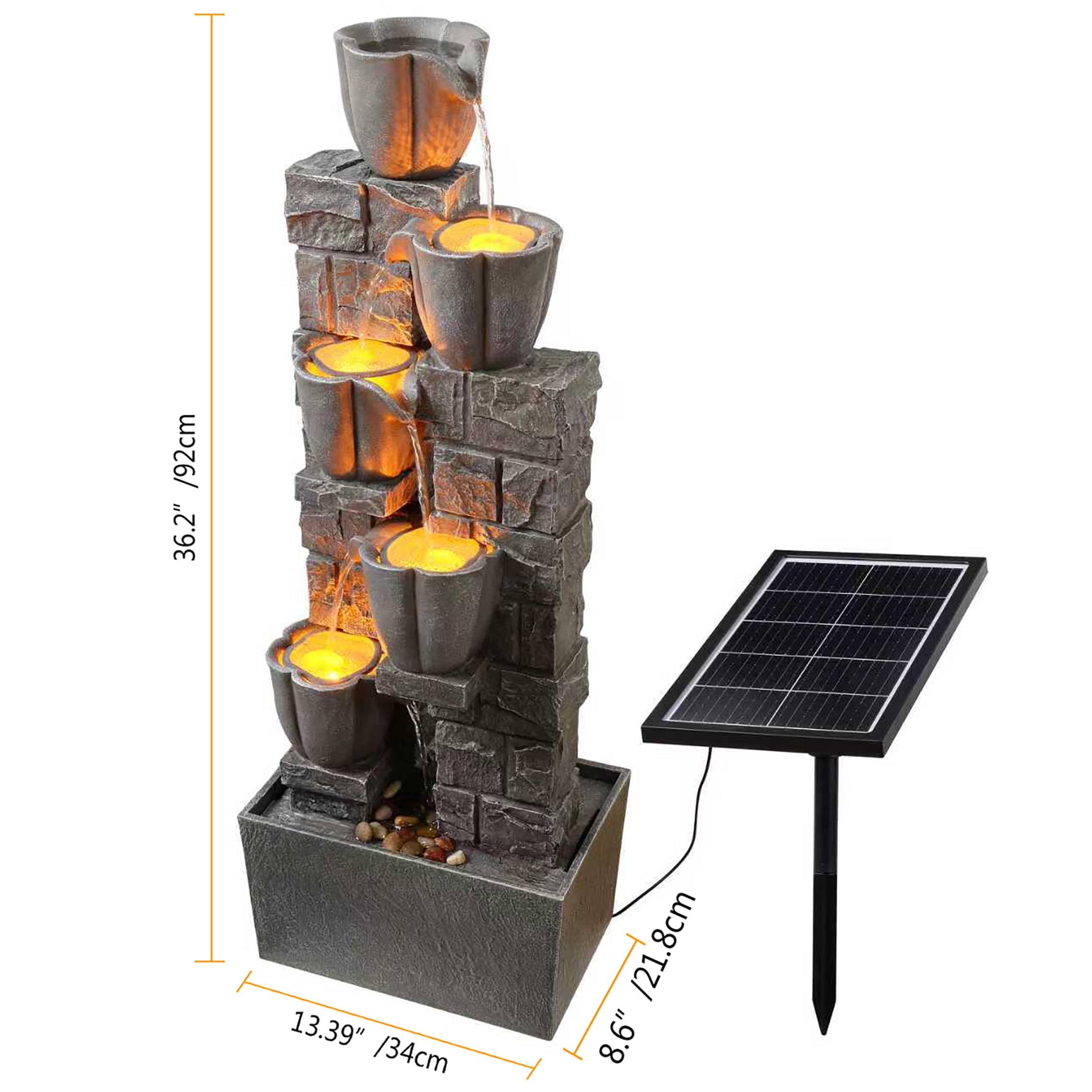 WarmGarden Solar Powered Water Fountain with Tulip Design – Natural Grey Outdoor Garden Fountain | Eco-Friendly & Decorative