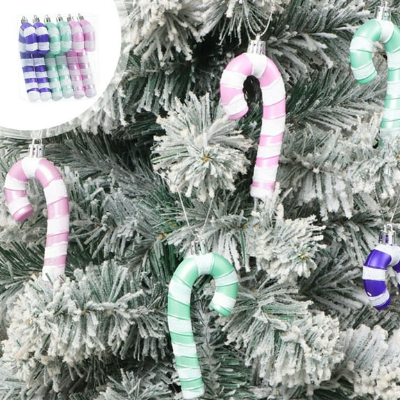 6 Pcs Christmas Glitter Candy Canes, Plastic Candy Canes Hanging Decorations Christmas Tree Hanging Ornaments for Holiday Party Decoration Favor