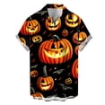 thumbnail image 2 of Mens Halloween Shirt 2025 Pumpkin Printed Short Sleeve Button Down Lapel Tops Casual Fall Comfortable Daily Wear Shirts for Men Dark Blue XL, 2 of 3