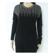 ALFANI Womens Black Glitter Long Sleeve Crew Neck Sweater Petites PM