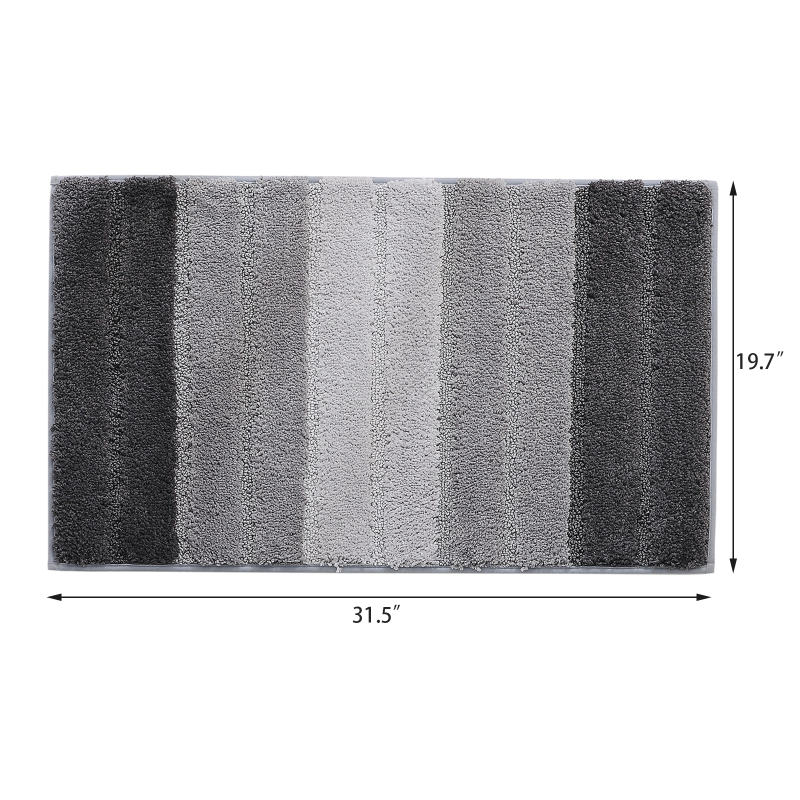 Striped Bathroom Rug Gradient Bath Mat Non-Slip Door Mats Soft Shaggy Thick Bath Rugs Absorbent machine washable Floor Mats for Bath Room, Toilet, Bedroom, Kitchen，20''x 32''，Gray