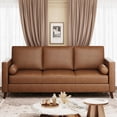 thumbnail image 3 of 81" Leather Sofa for Living Room, Mid-Century Modern Couch with Deep Seats, Brown Faux Leather Couch, 3 Seat Sofa with Removable Cover for Apartment, Office, Brown, 3 of 7