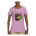 thumbnail image 2 of Cute Colorful Rainbow Cat Animal Lover Womens Graphic T-Shirt, Light Pink, 2XL, 2 of 3