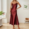 thumbnail image 4 of nerohusy Summer Satin Maxi Dresses for Women 2025 Cowl Neck Ruched Silk Formal Wedding Guest Spaghetti Strap Slip Dress with Slit Red,L, 4 of 7
