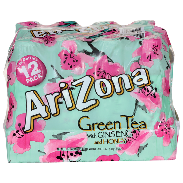 AriZona Green Tea with Ginseng and Honey, 16 fl oz Bottles, 12 Pack | Real Brewed Green Tea | Made with Pure Cane Sugar & Natural Honey