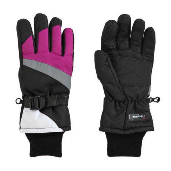 Aquarius Girls Purple & Black Thinsulate Snow & Ski Gloves Wrist Strap L (11-16)