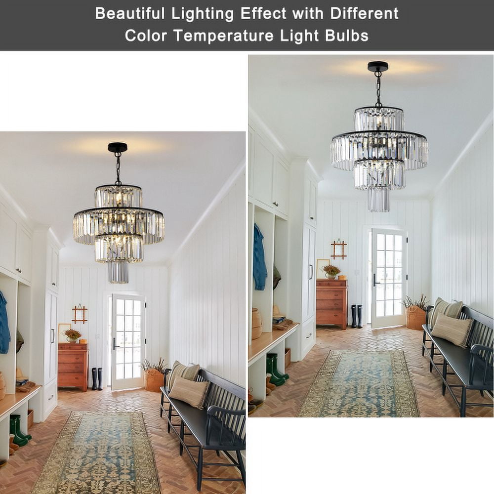 ACE-LIGHTS,19.7 Inch Modern Luxury Crystal Chandelier,Hanging Pendant Light Fixture for Living Room,Dining Room,Bedroom(Black)