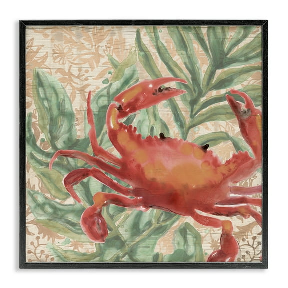 Stupell Industries Crab on Palm Leaves Animals & Insects Painting Black Framed Art Print Wall Art, 12 x 12