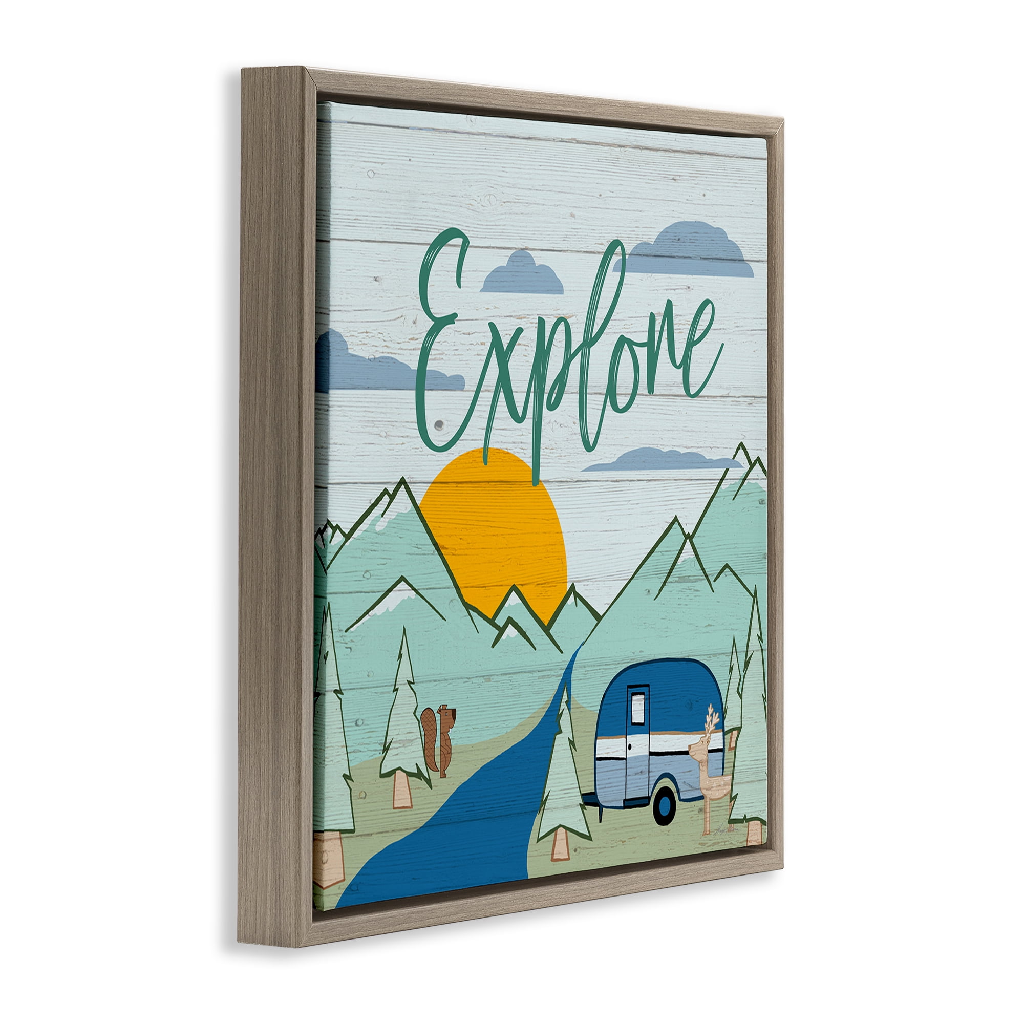 Stupell Industries Explore Rustic Adventure Landscape & Nature Painting Brown Floater Framed Canvas Art Print Wall Art, 25 x 25