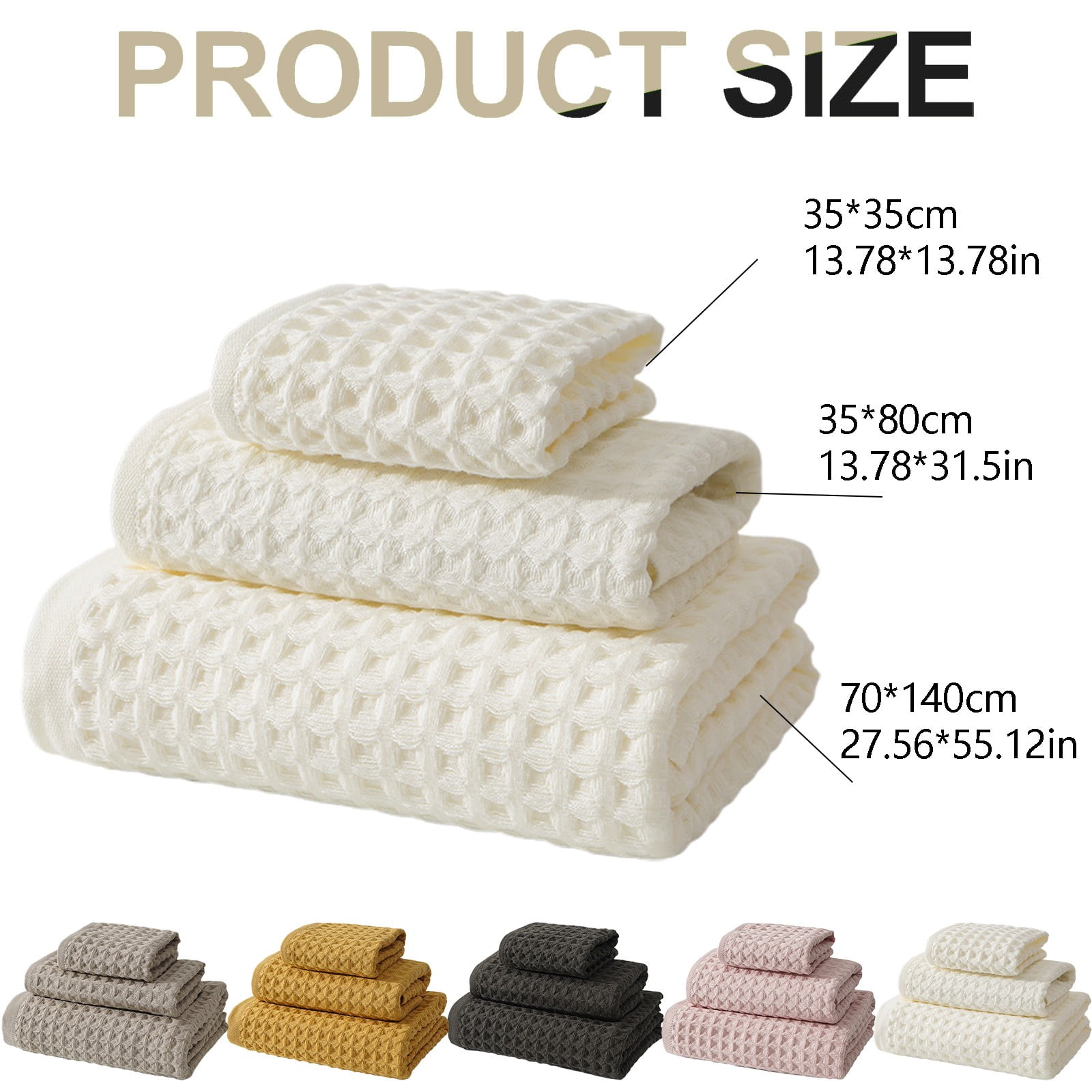 Ngheia Cotton Waffle Bath Towel Three-Piece Set Light Gray A, Summer Savings 2025! Towel Set Hand Towels for Bathroom Cotton Set Towel Skin Friendly Towel Squares Towel Cotton 3 Piece Set