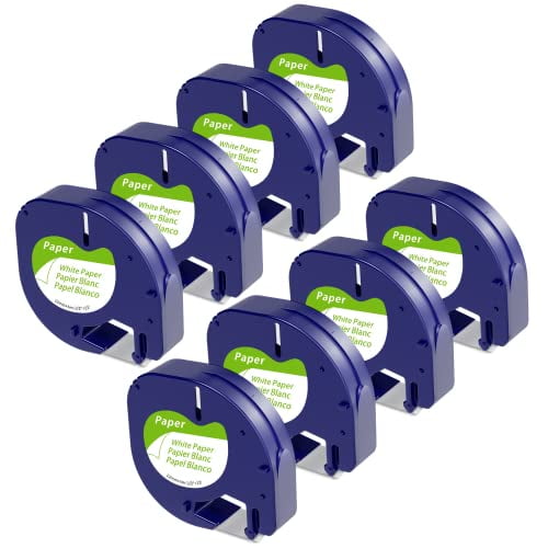 8-Pack Label Tape Replace for Dymo LetraTag White Paper Refill 1/2" x 13' 12mm x 4m Black on White LT Label Maker Tape for Dymo Letra Tag LT-100H Plus 200B LT-100T QX50 XR