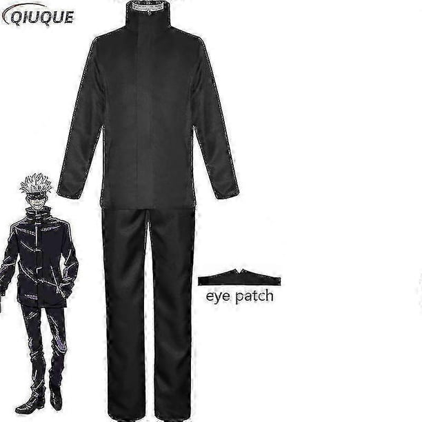 26-27 2023-Anime Jujutsu Kaisen Gojo Satoru Cosplay Costume Tops Pants Eye Patch Halloween Party Men Uniform Wigs-R