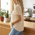 thumbnail image 6 of SOMER Women's Ruffle V-Neck Peplum Style Blouse Flowy Swiss Dot Top with Lace Trim, Dressy Casual Short Sleeve for Work, 6 of 6