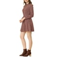 thumbnail image 4 of INSPIRE CHIC Women's Gingham Print Ruffle Mock Neck Button Down Long Sleeves Dresses S Dark Red, 4 of 7