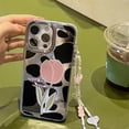 thumbnail image 3 of Kawaii Cute Tulip Flower Cow Print Plating Mirror Lanyard Chain Phone Case Compatible with iPhone Case (Silver,iPhone 12), 3 of 6