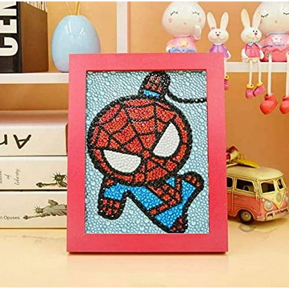 Sparkling Spiderman 5D Diamond Painting Kit for Kids - Complete with Wooden Frame, Full Drill Painting Number Kits, and Easy DIY Crafts - Perfect Gift for Beginners and Children (6X8in)