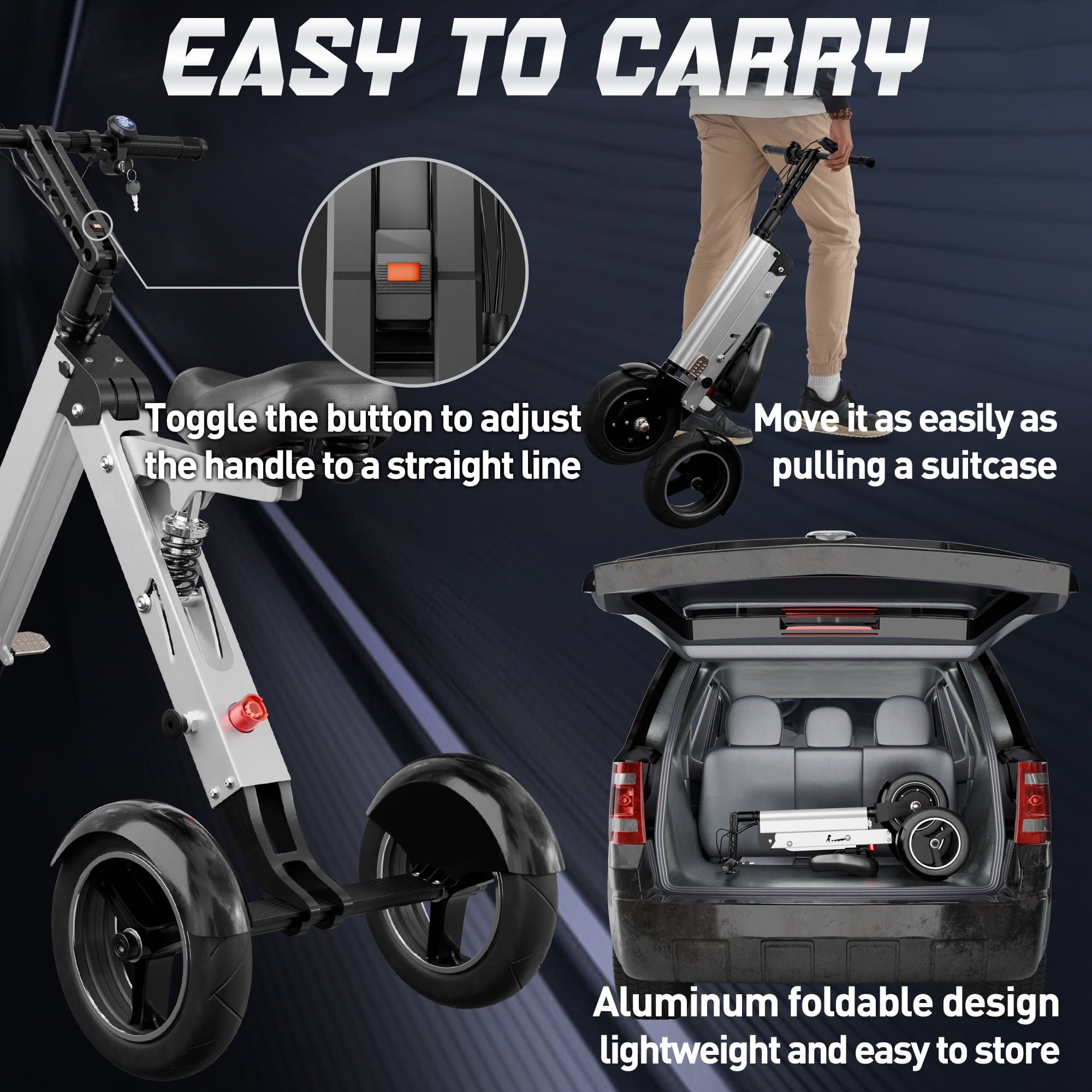 Bike Skeri Foldable Electric Tricycle for Adults, 2-in-1 Commuter Trike with Reverse Gear, up to 15Mph & 20 Miles 3 Wheel E-Scooter with Seat