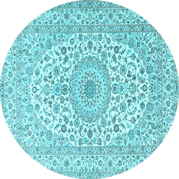 Ahgly Company Indoor Round Medallion Light Blue Traditional Area Rugs, 6' Round