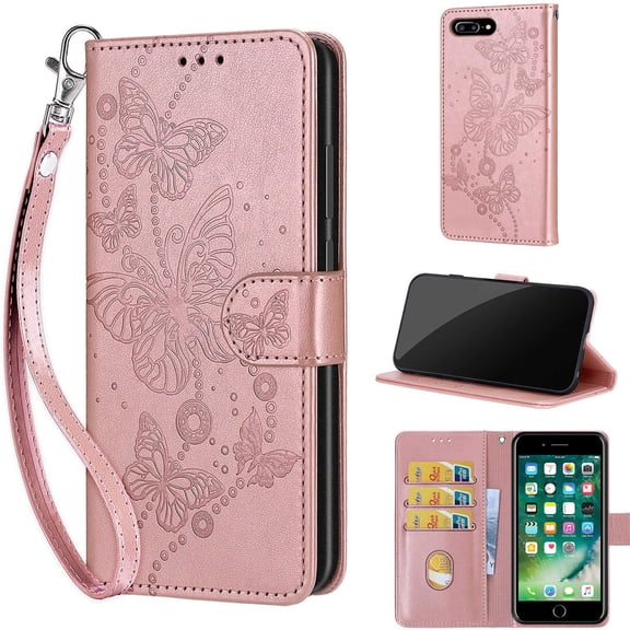 TECH CIRCLE For iPhone 7 8 SE Wallet Case,Folio Flip Kickstand Shockproof Protective PU Leather Cover with Card Slot Cash Pocket Carrying Wrist Strap for Apple iPhone 7 8 SE 4.7",Rosegold