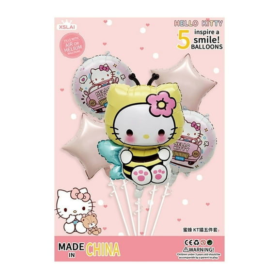 5PCS Kitty Cat Anime Balloon Set for Birthday Parties - Cartoon Foil Balloons Kit with String, Perfect for Kids Adults Decoration Theme Celebration
