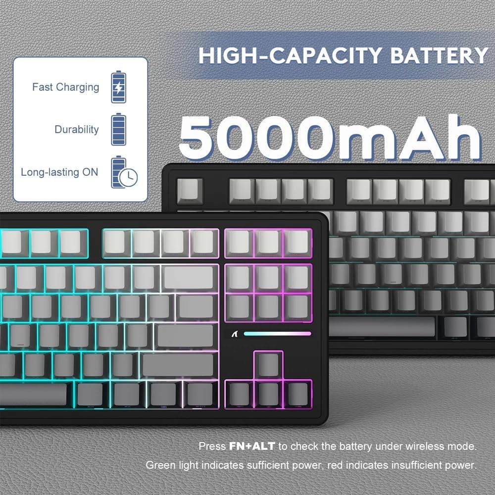 ATTACK SHARK M87PRO Wireless Mechanical Gaming Keyboard,Hot Swappable Gasket RGB Custom Keyboard,Linear Switch&Side Printed PBT Keycaps,BT5.0/2.4Ghz/Type-C,5000mAh Battery for Win Mac,Gradient Black