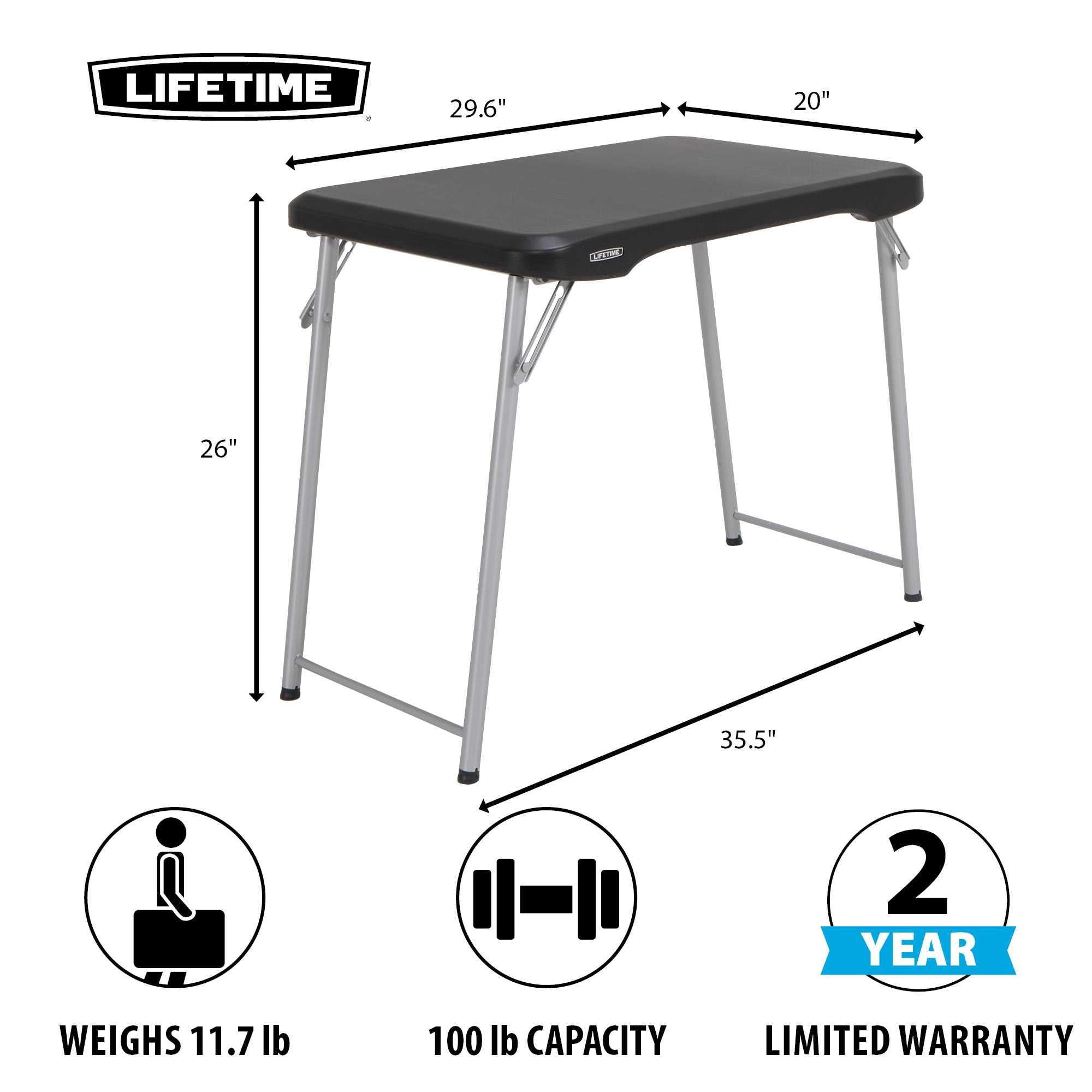 Lifetime 30 inch Personal Rectangle Folding Table, Indoor/Outdoor, Black (80668)