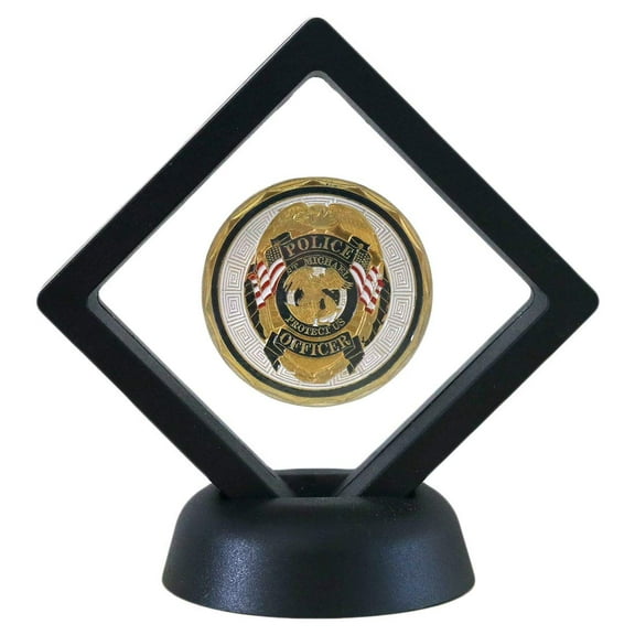 3D Floating Display Frame for Challenge Coins Military Medals Medallion Holder Clear Protective Case Black
