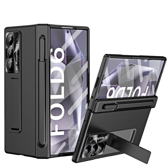 Ancove for Samsung Galaxy Z Fold 6 Case with S Pen & Pen Holder, [Hinge Protection] [Built-in Screen Protector] [Kickstand] All-inclusive Slim PC Phone Case Cover for Z Fold 6 2024,Black