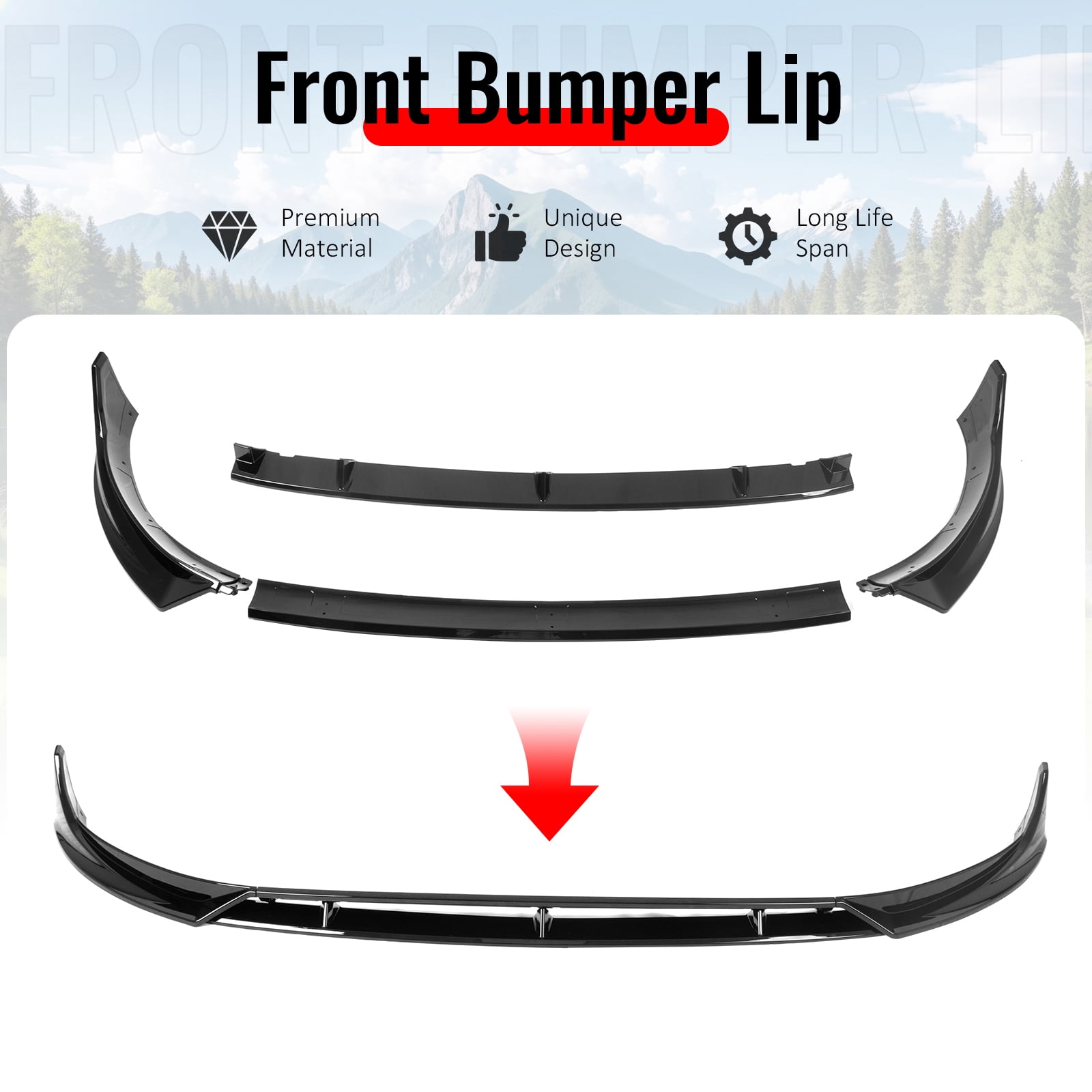 Ikon Motorsports Front Bumper Lip, Compatible with 2025-2026 Tesla Model Y Juniper, IKON Style Gloss Black ABS Plastic Air Dam Chin Spoiler Protector Splitter 4PC
